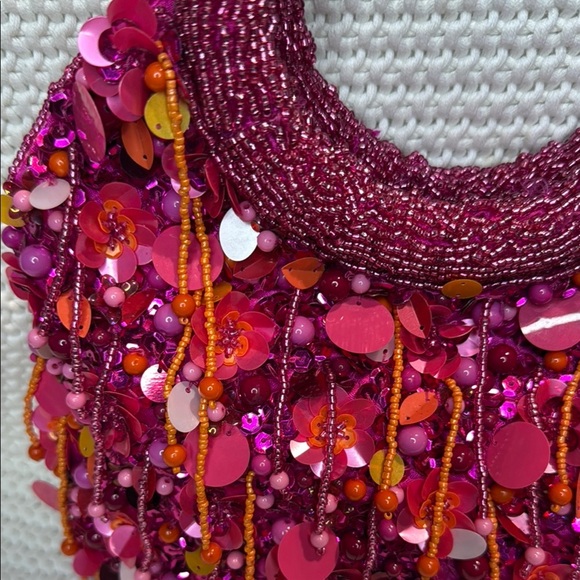 Viral TJ Maxx Beaded Pink and Orange Shoulder Bag with Artistic Fringe - Picture 5 of 8